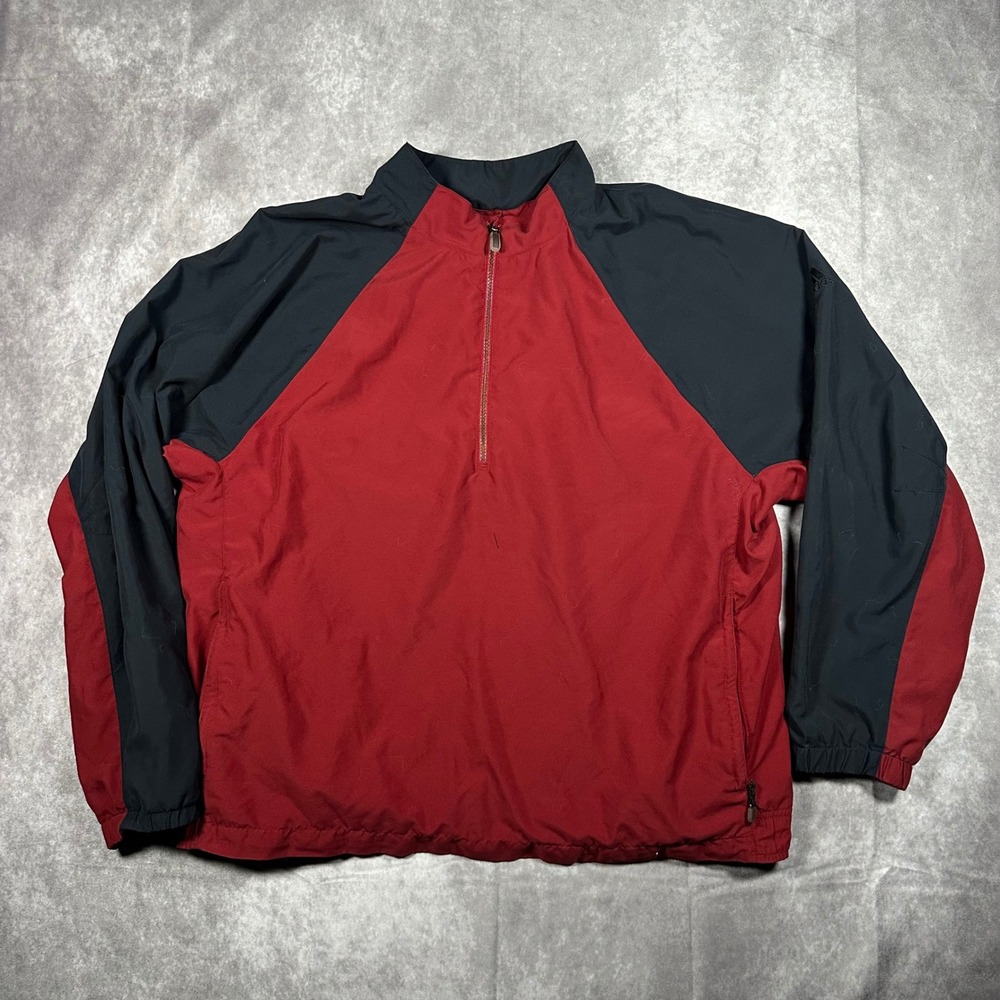 Adidas ClimaProof Mens Large Quarter Zip Windbreaker Jacket Red Black Colorblock